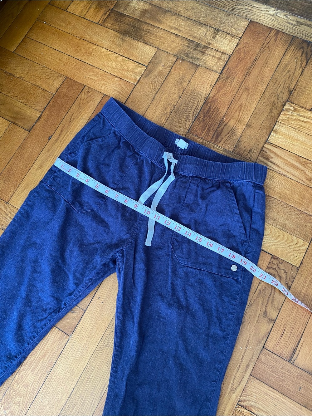 Roxy Navy Linen Blend Roll Tab Jogger Pants Women’s Large L 12 Coastal Casual - Picture 7 of 7